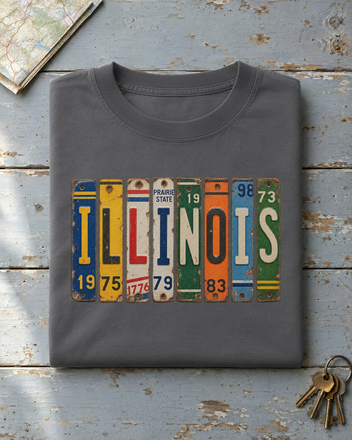 Illinois vintage license plate t-shirt in Pepper
