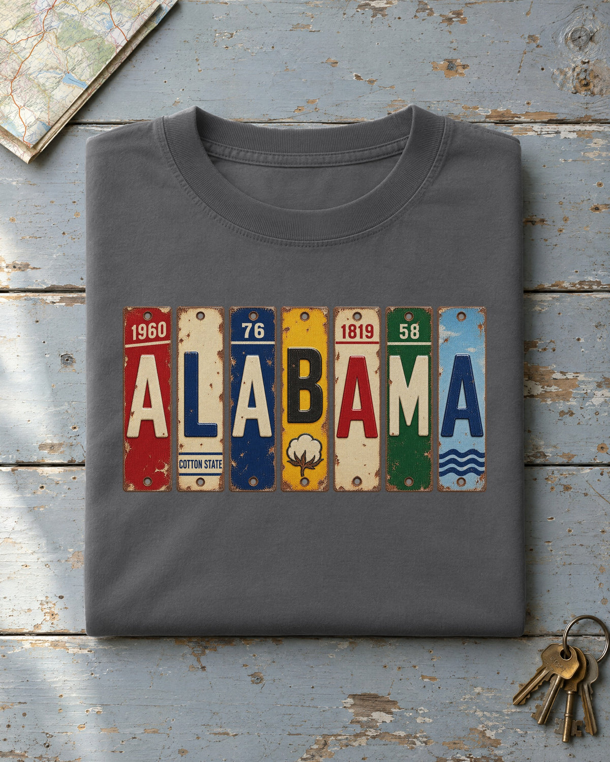 Alabama vintage license plate t-shirt in Pepper
