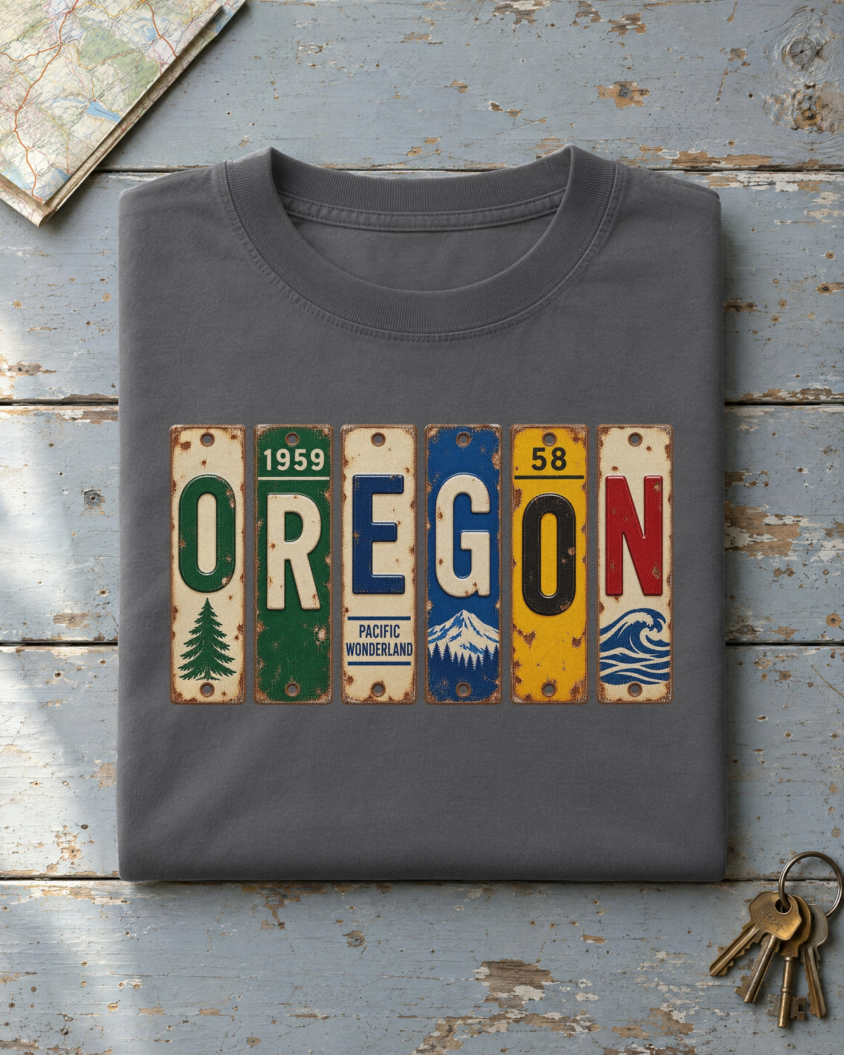 Oregon vintage license plate t-shirt in Pepper