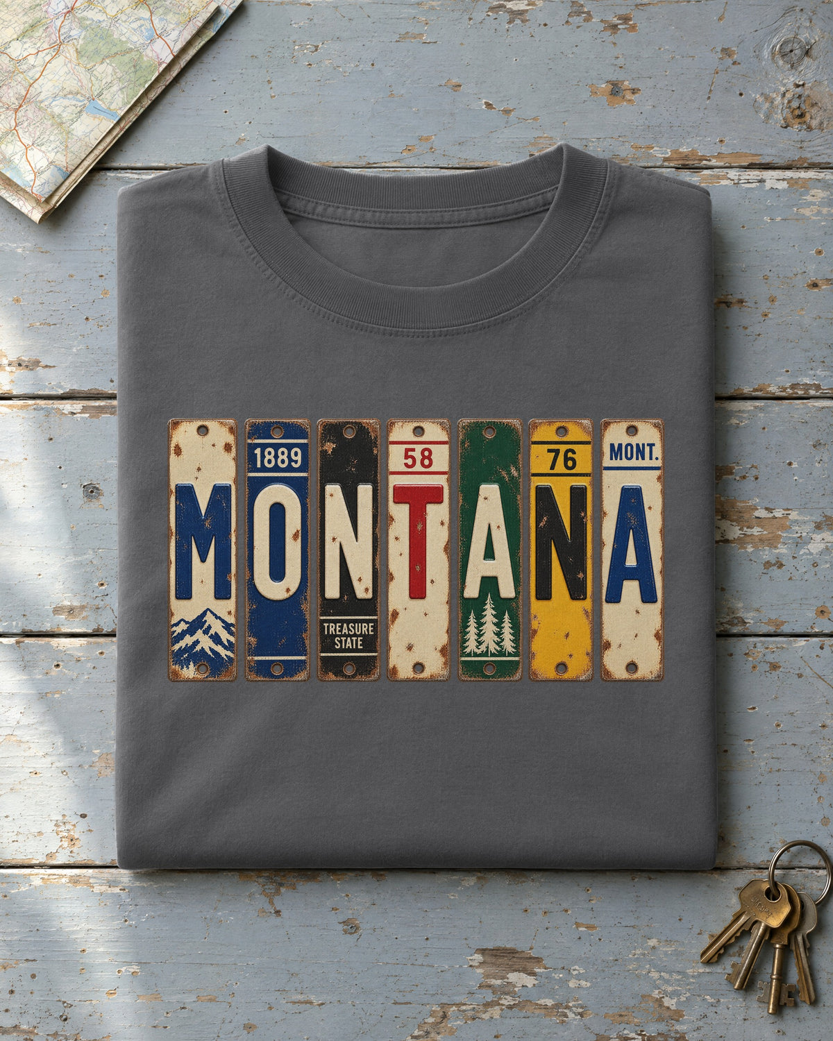 Montana vintage license plate t-shirt in Pepper