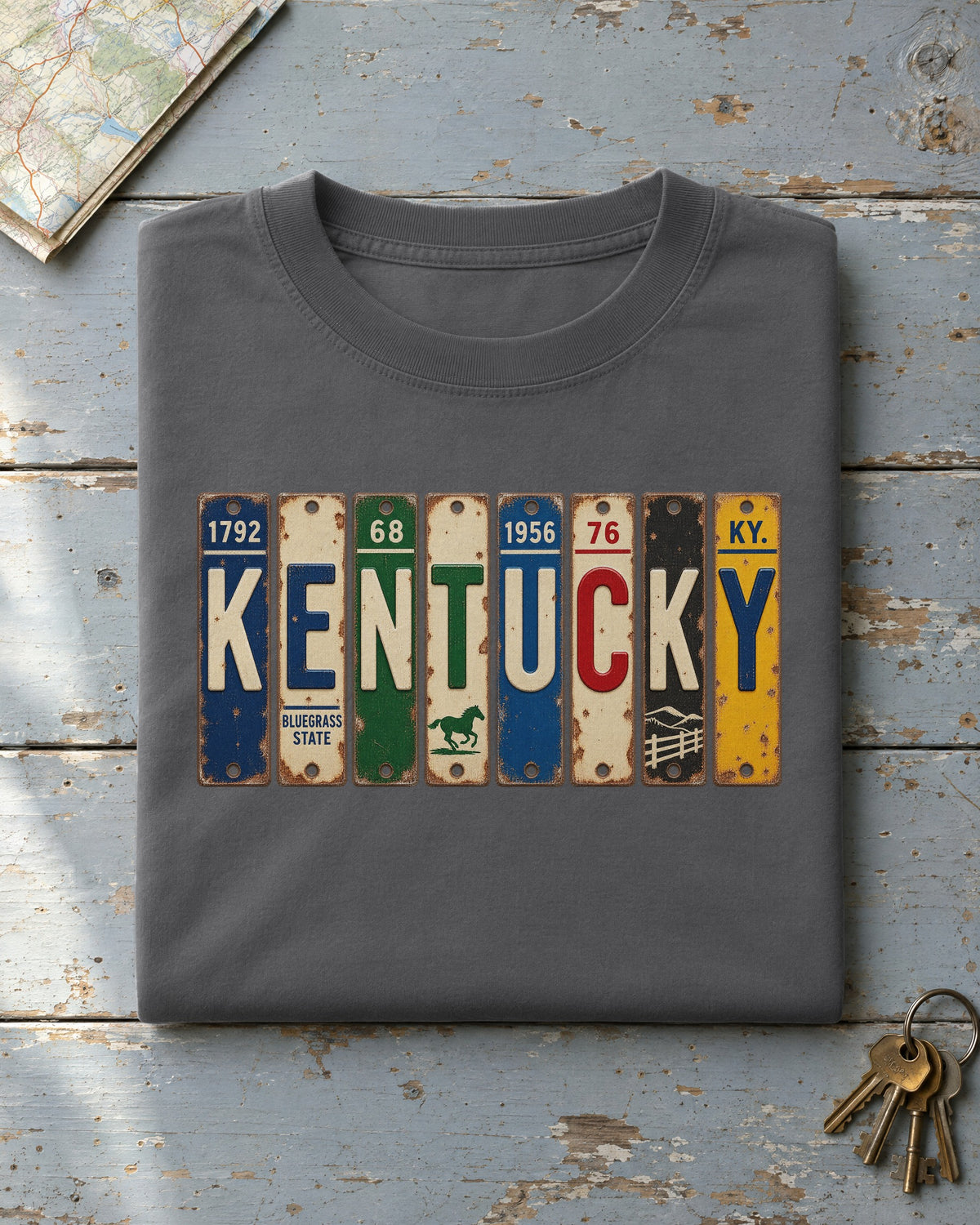Kentucky vintage license plate t-shirt in Pepper