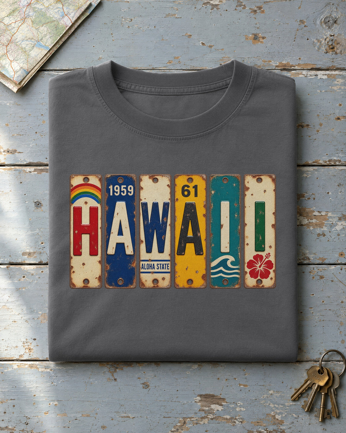 Hawaii vintage license plate t-shirt in Pepper