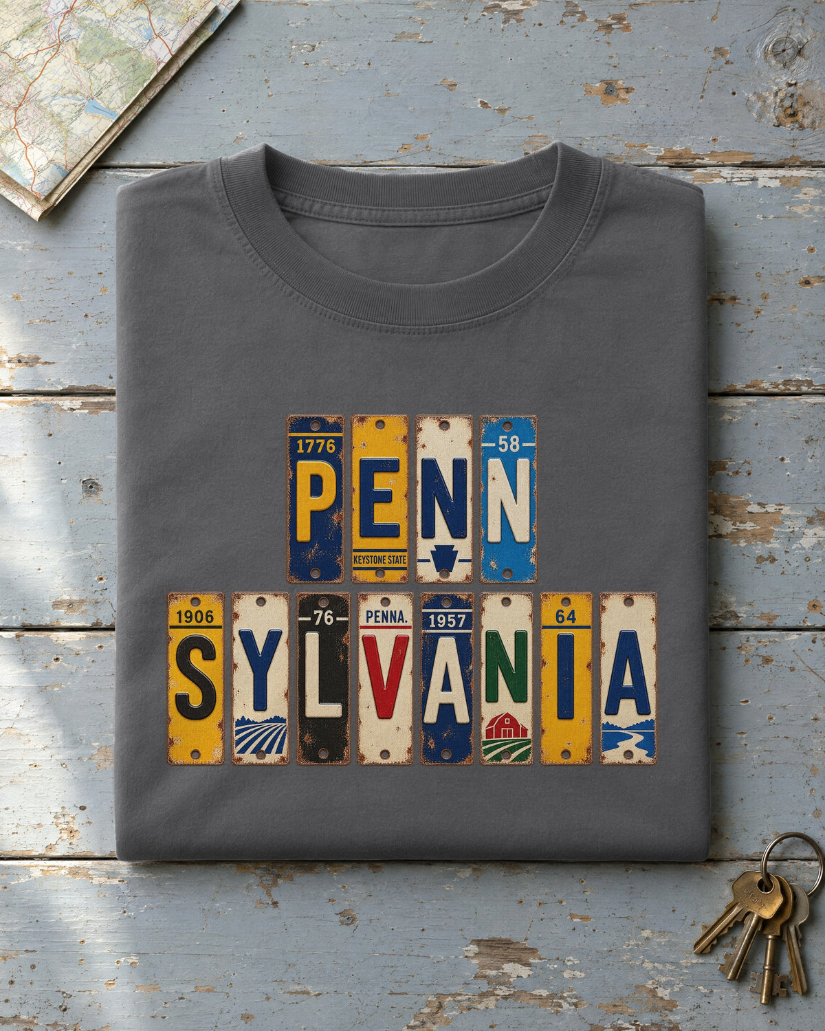 Pennsylvania vintage license plate t-shirt in Pepper