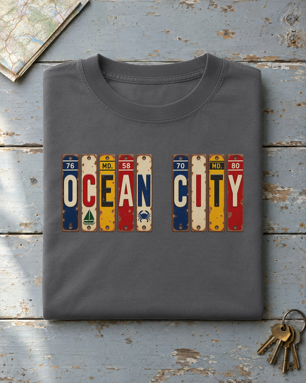 Ocean City, Maryland vintage license plate t-shirt in Pepper