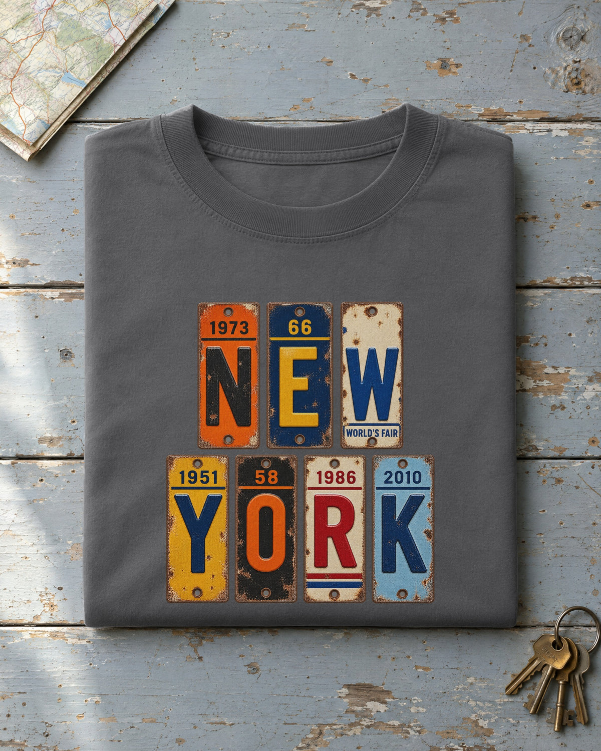 New York vintage license plate t-shirt in Pepper