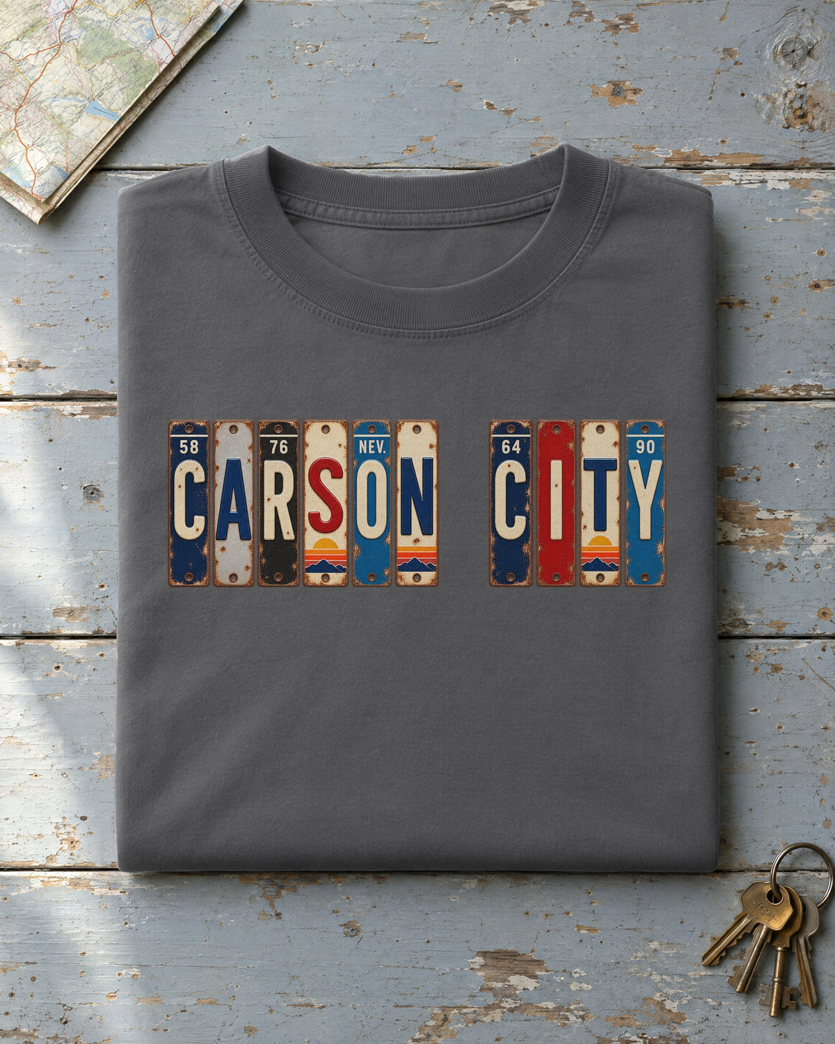 Carson City, Nevada vintage license plate t-shirt in Pepper