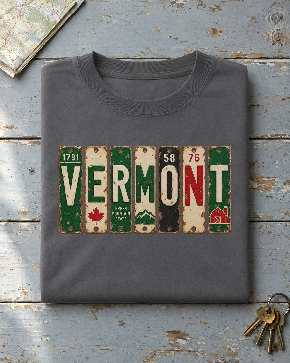 Vermont vintage license plate t-shirt in Pepper