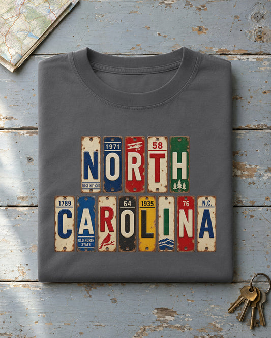 North Carolina vintage license plate t-shirt in Pepper