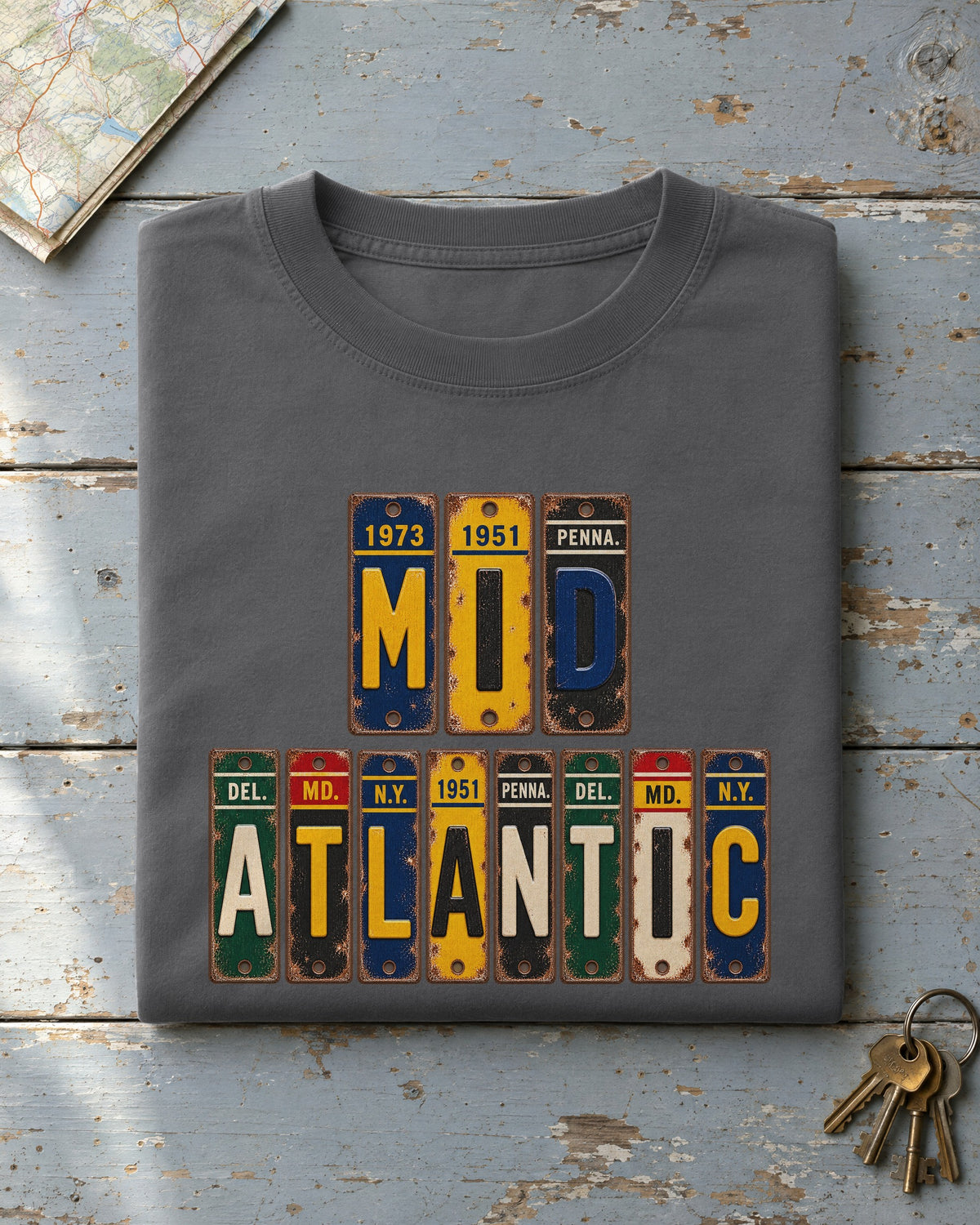 Mid-Atlantic vintage license plate t-shirt in Pepper