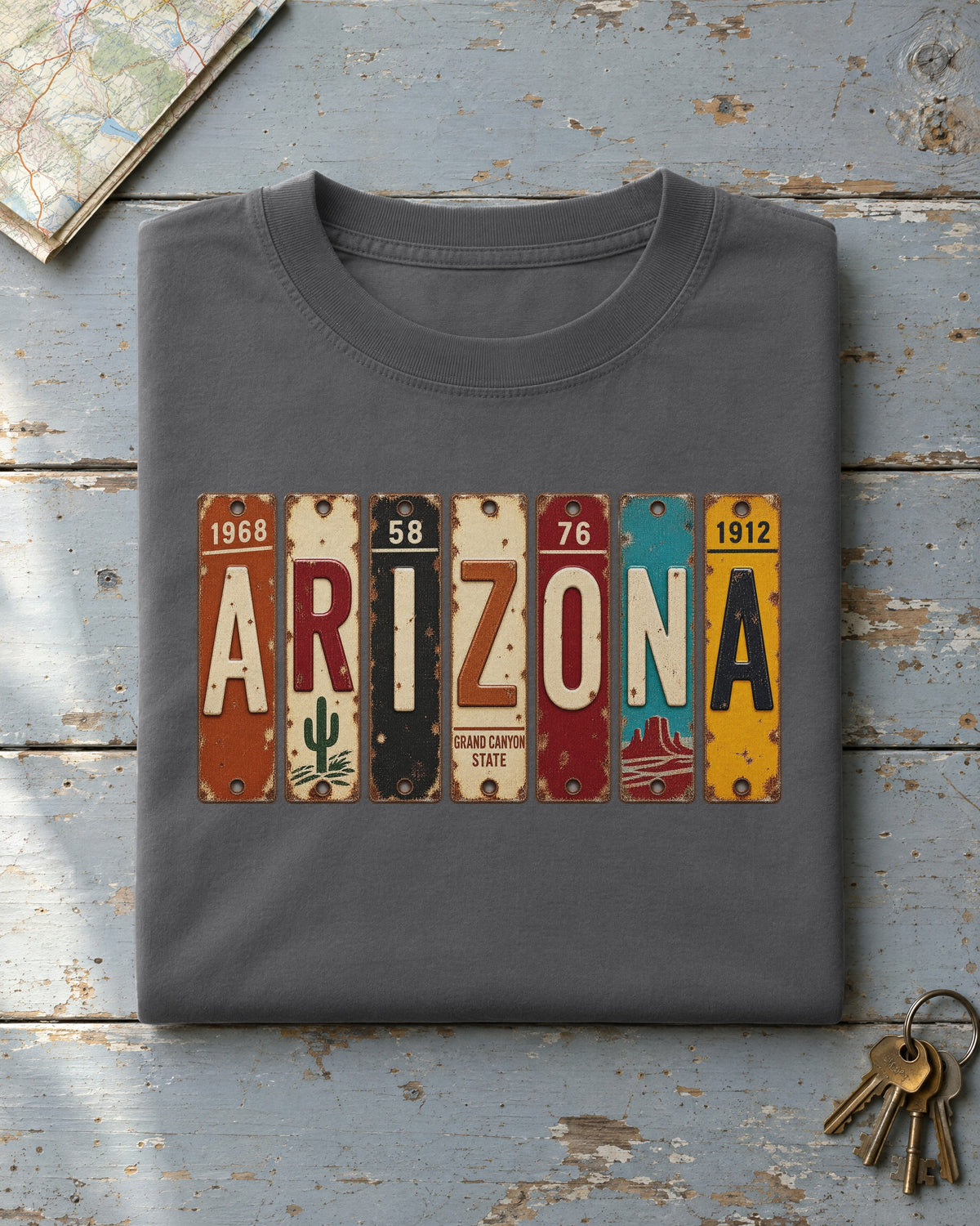 Arizona vintage license plate t-shirt in Pepper