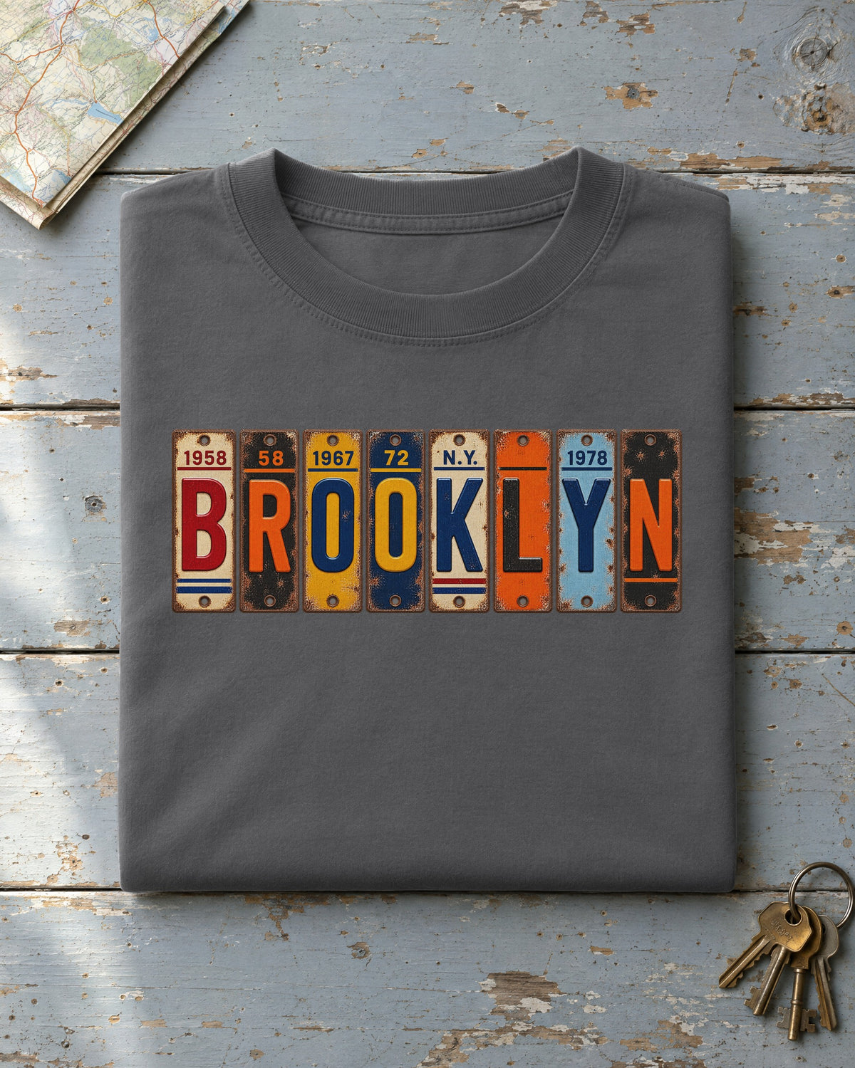 Brooklyn, New York vintage license plate t-shirt in Pepper