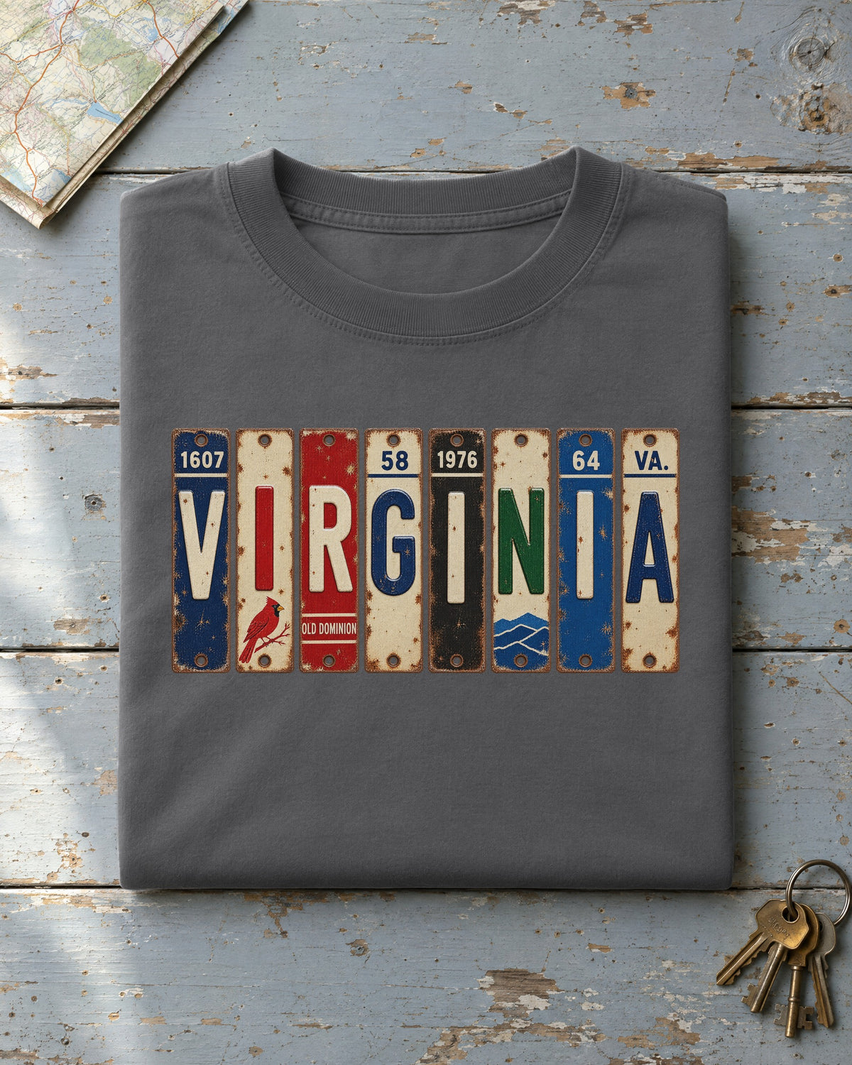 Virginia vintage license plate t-shirt in Pepper