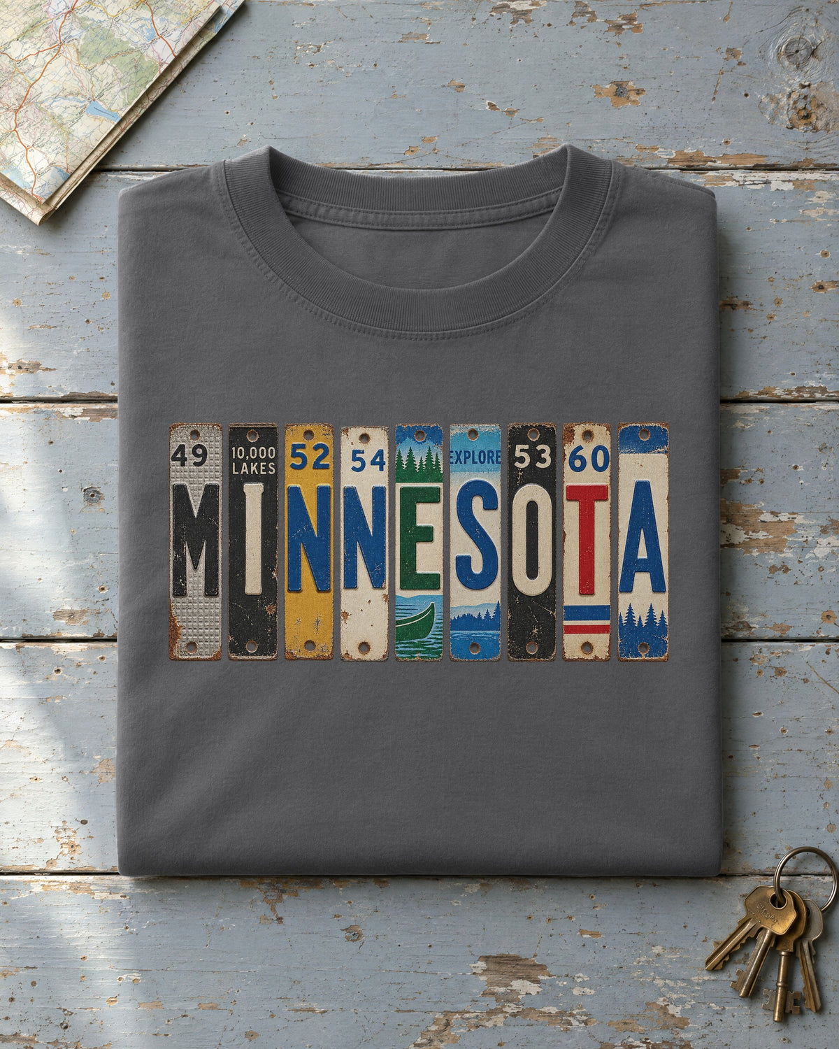Minnesota vintage license plate t-shirt in Pepper