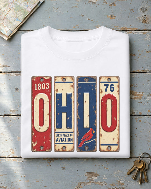 Ohio vintage license plate t-shirt in White