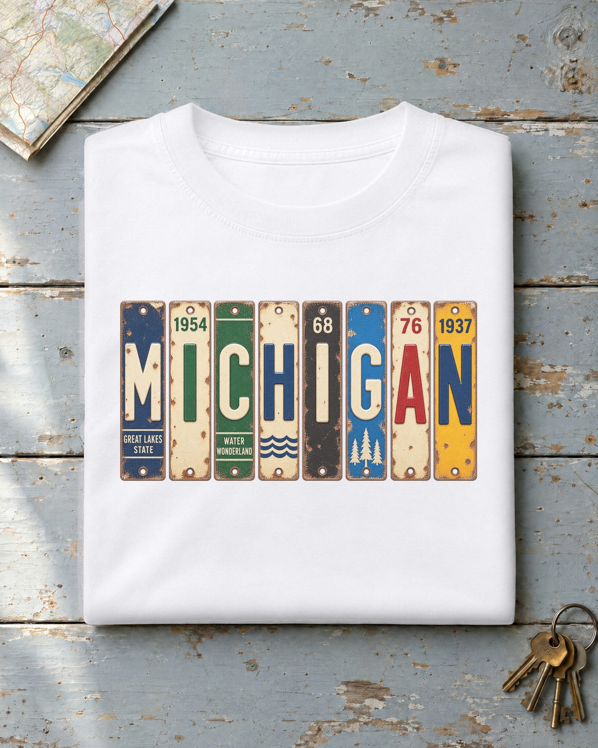 Michigan vintage license plate t-shirt in White