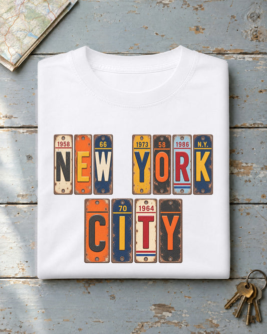 New York City, New York vintage license plate t-shirt in White