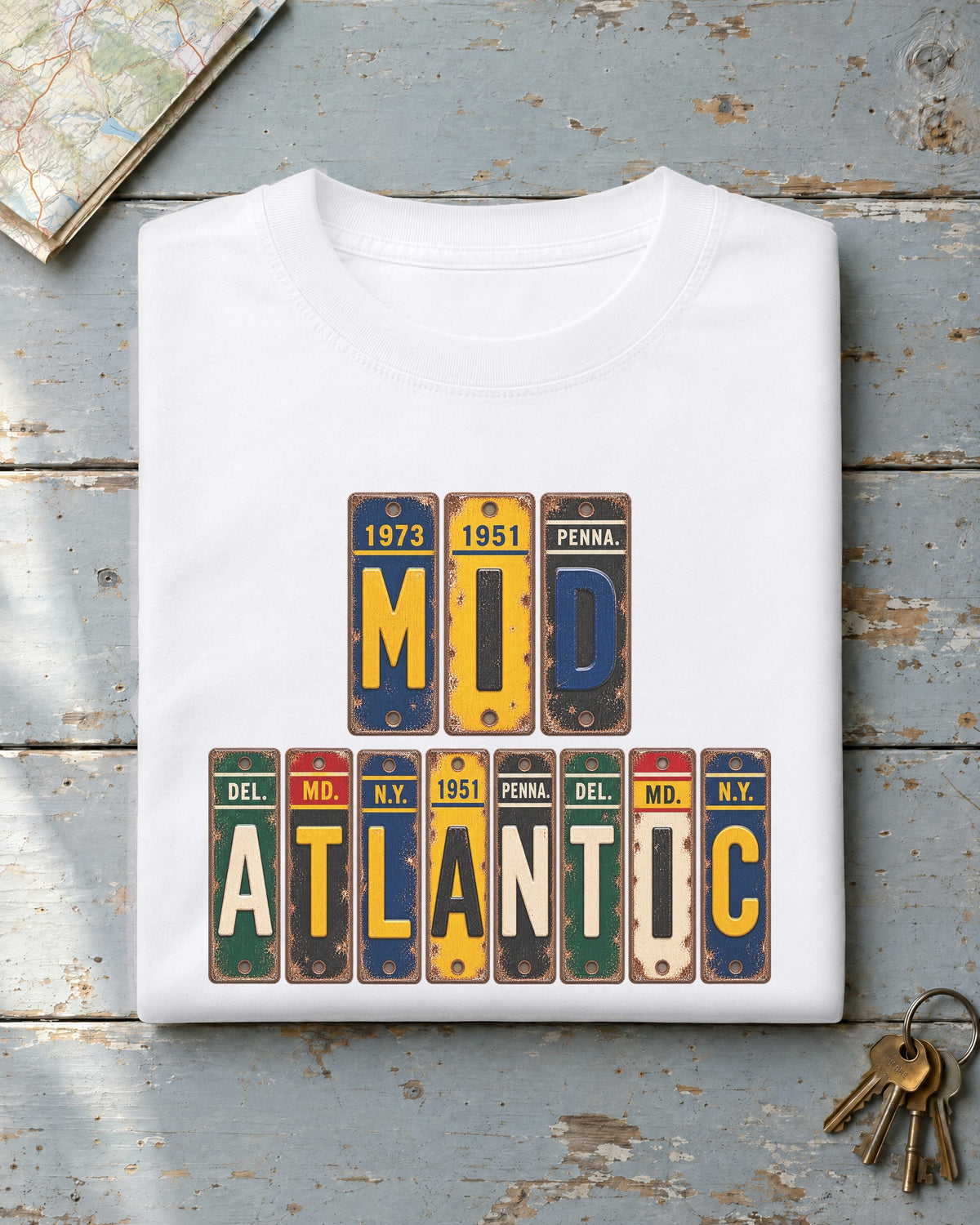 Mid-Atlantic vintage license plate t-shirt in White