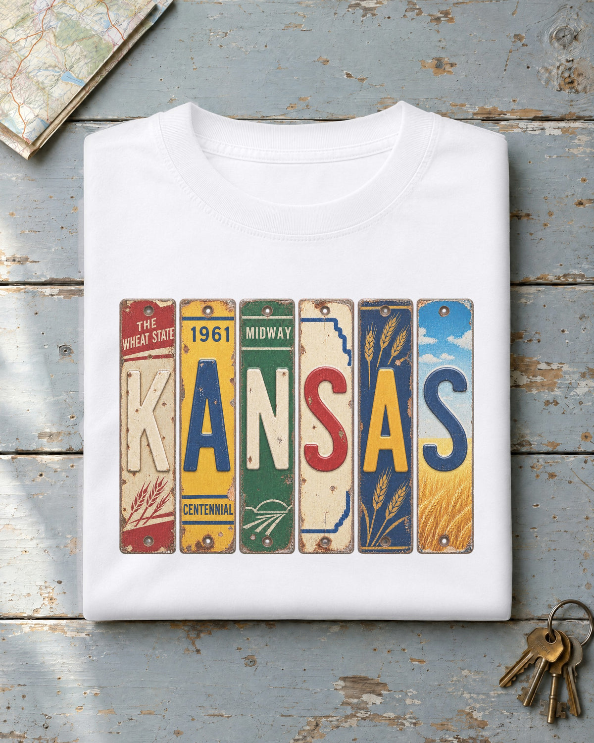 Kansas vintage license plate t-shirt in White