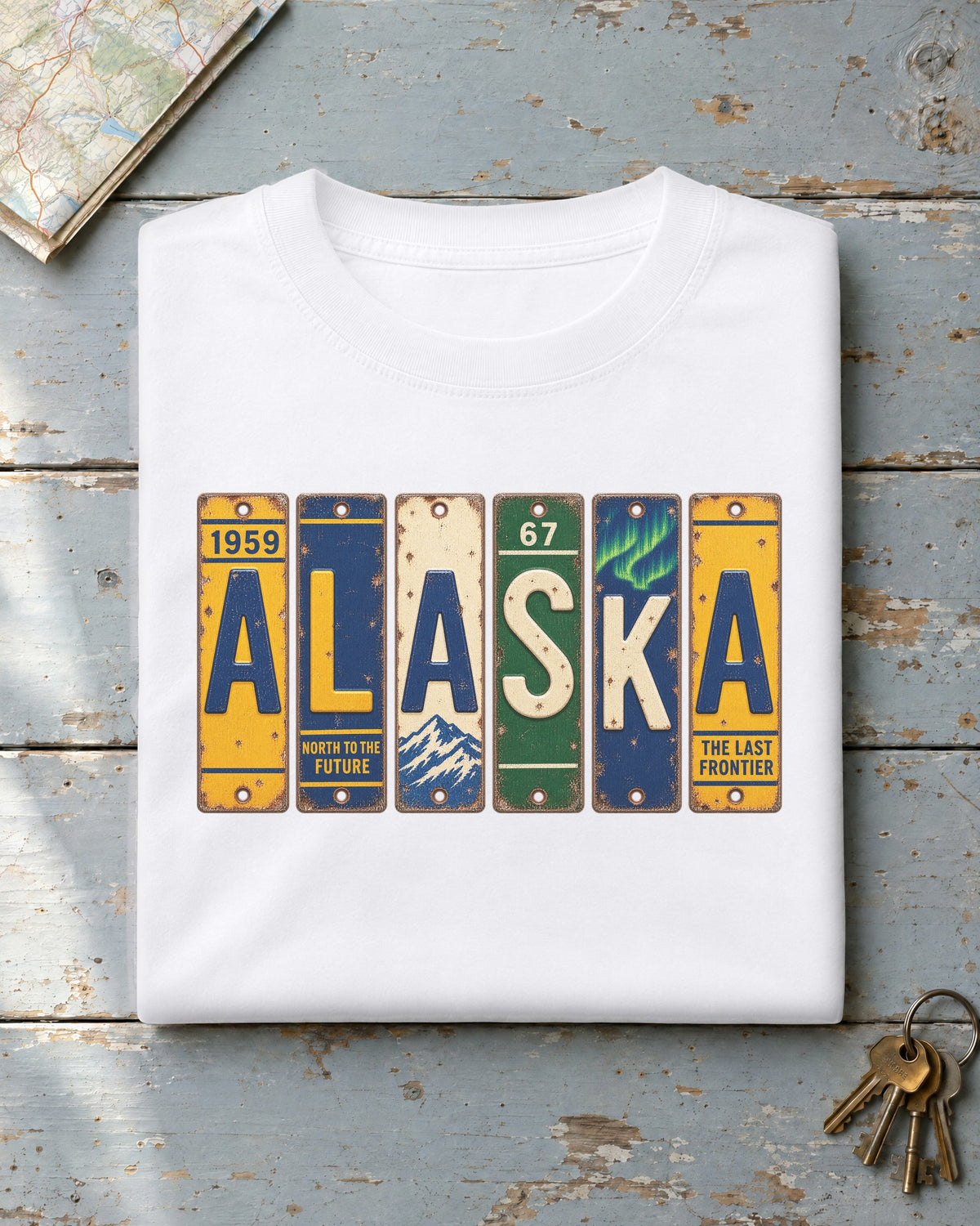 Alaska vintage license plate t-shirt in White