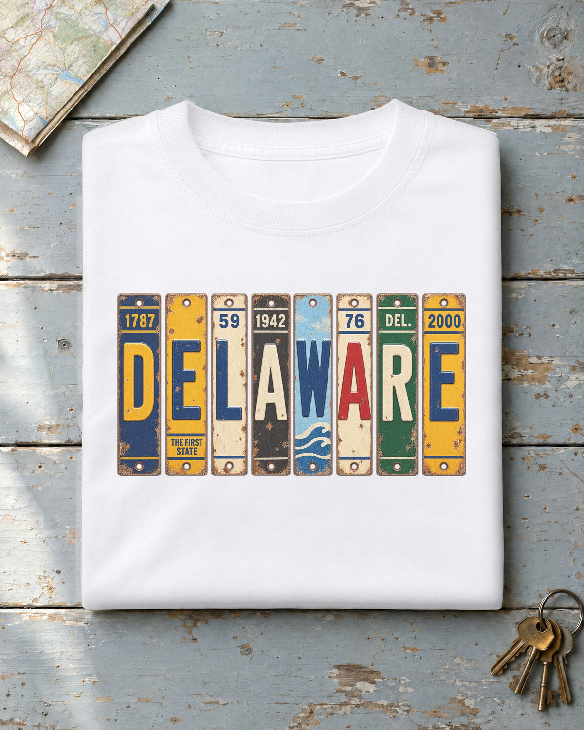 Delaware vintage license plate t-shirt in White