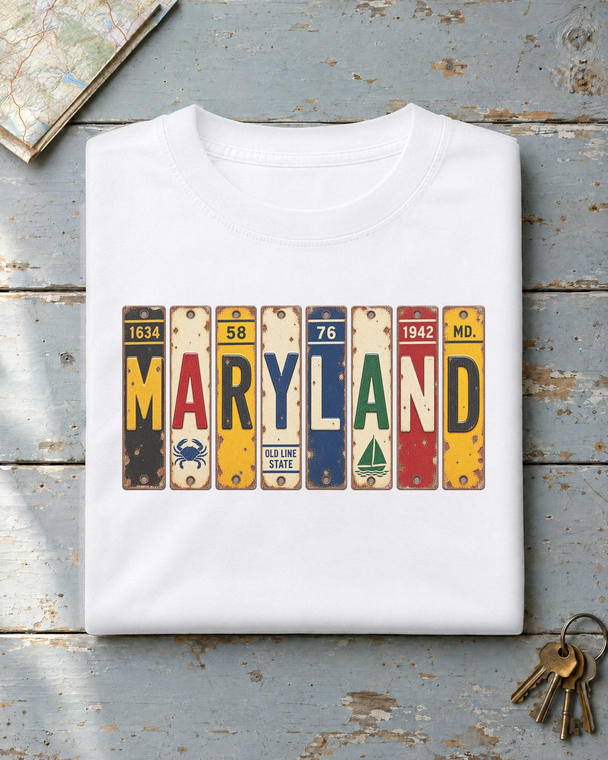 Maryland vintage license plate t-shirt in White