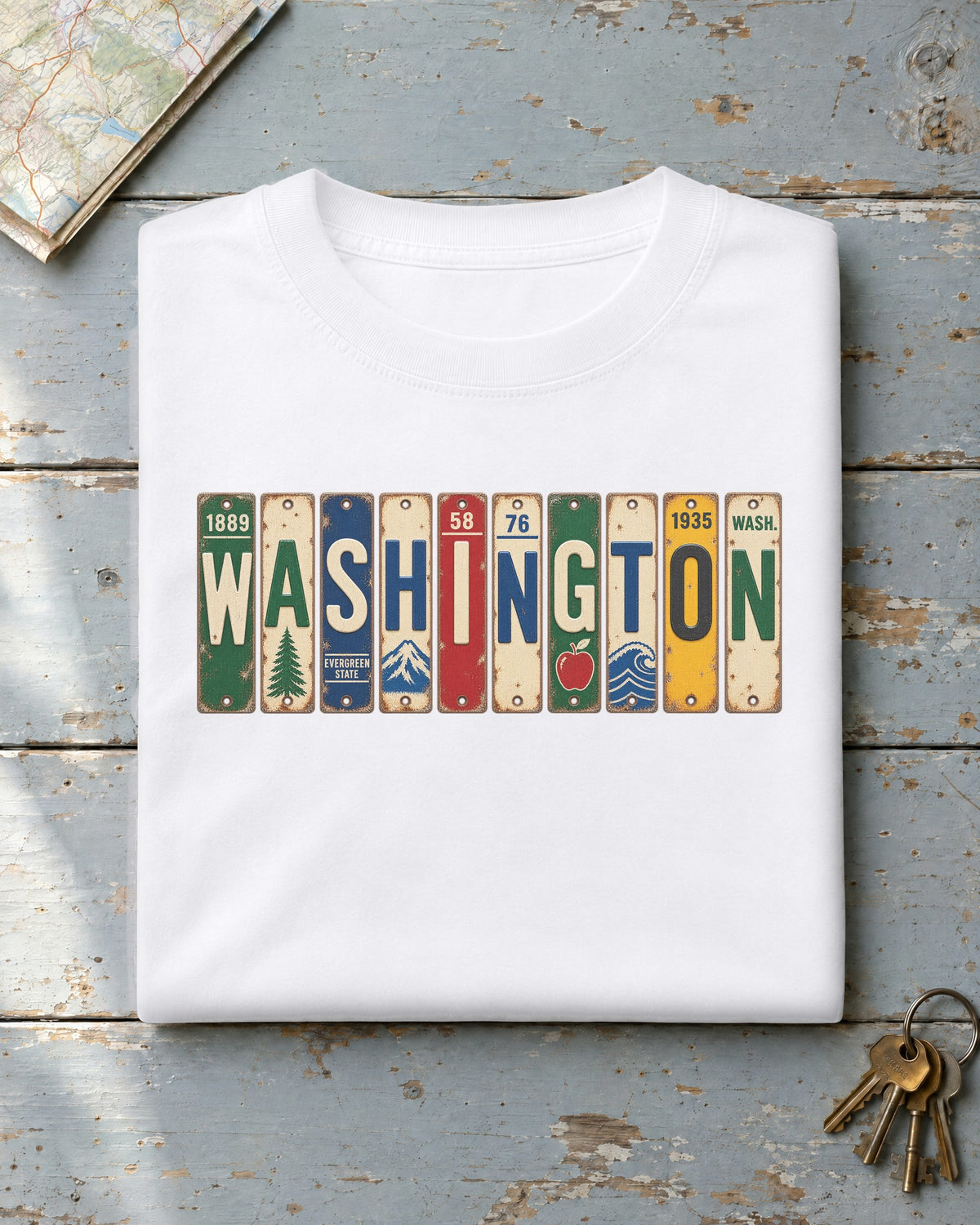 Washington vintage license plate t-shirt in White