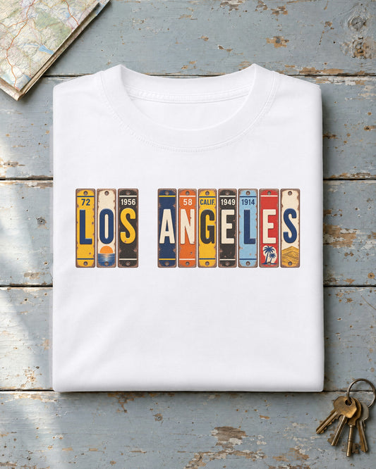 Los Angeles, California vintage license plate t-shirt in White