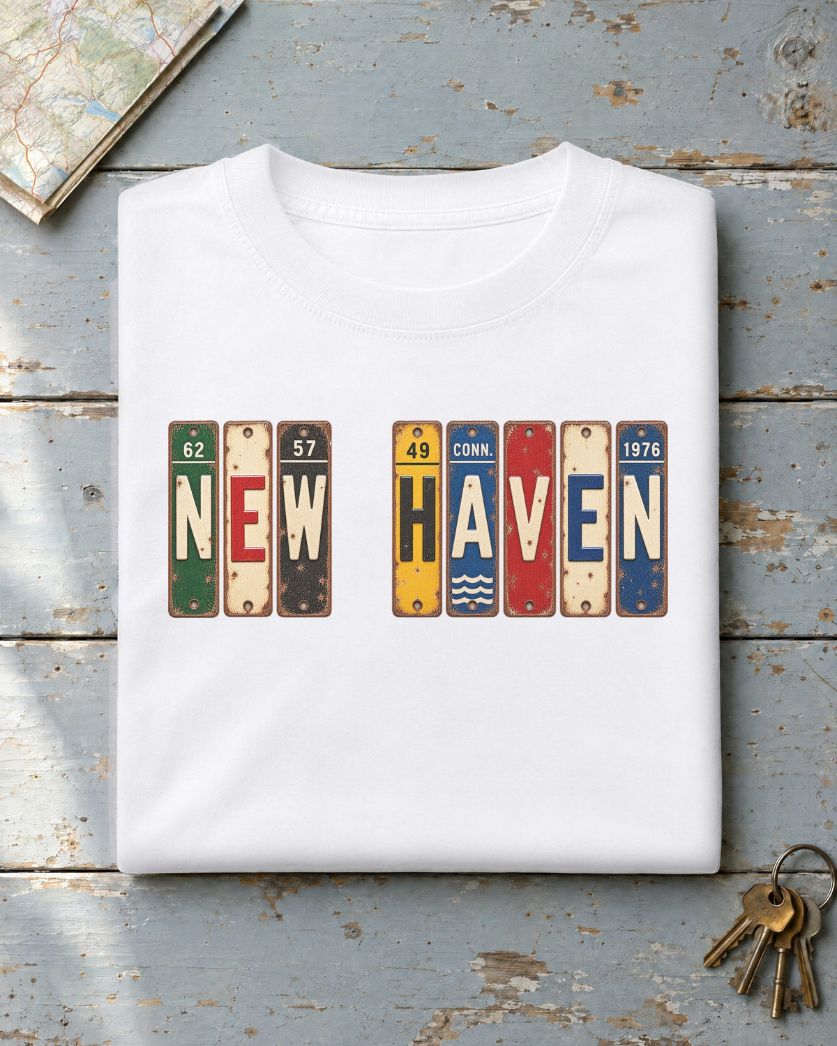 New Haven, Connecticut vintage license plate t-shirt in White