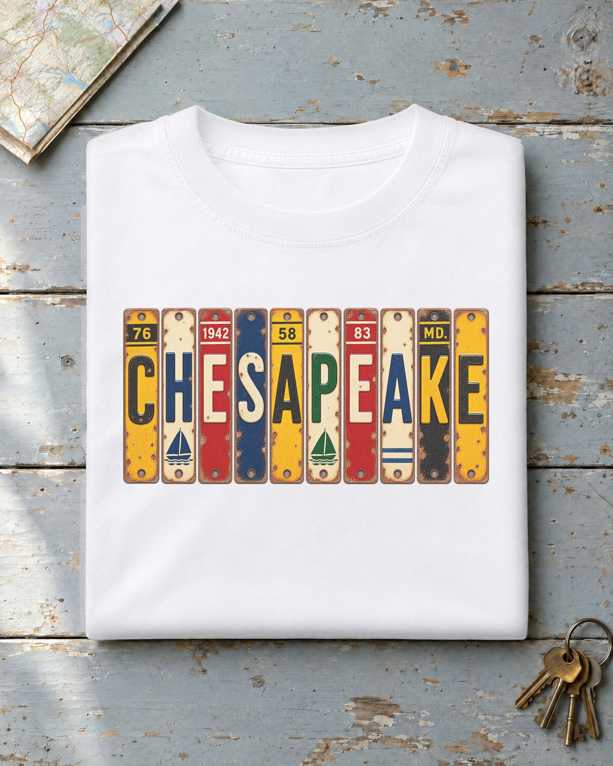 Chesapeake, Maryland vintage license plate t-shirt in White