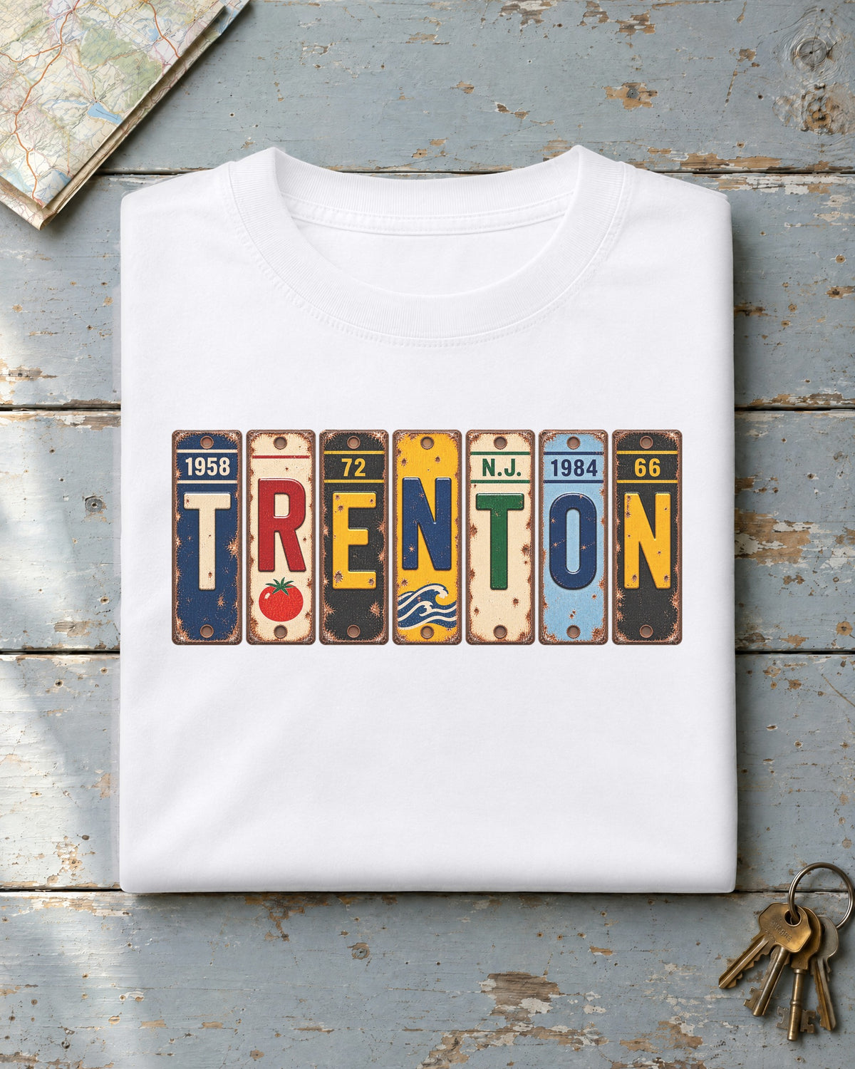Trenton, New Jersey vintage license plate t-shirt in White