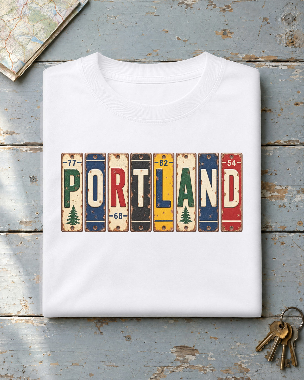 Portland, Maine vintage license plate t-shirt in White