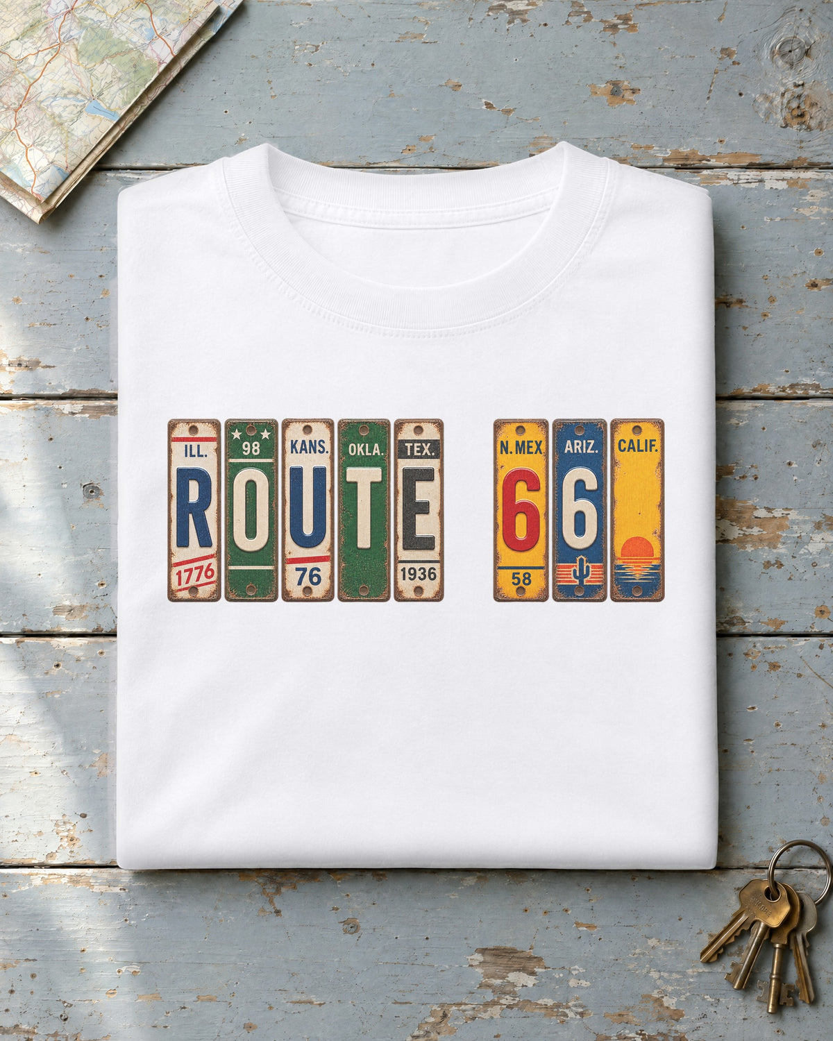 Route 66 vintage license plate t-shirt in White