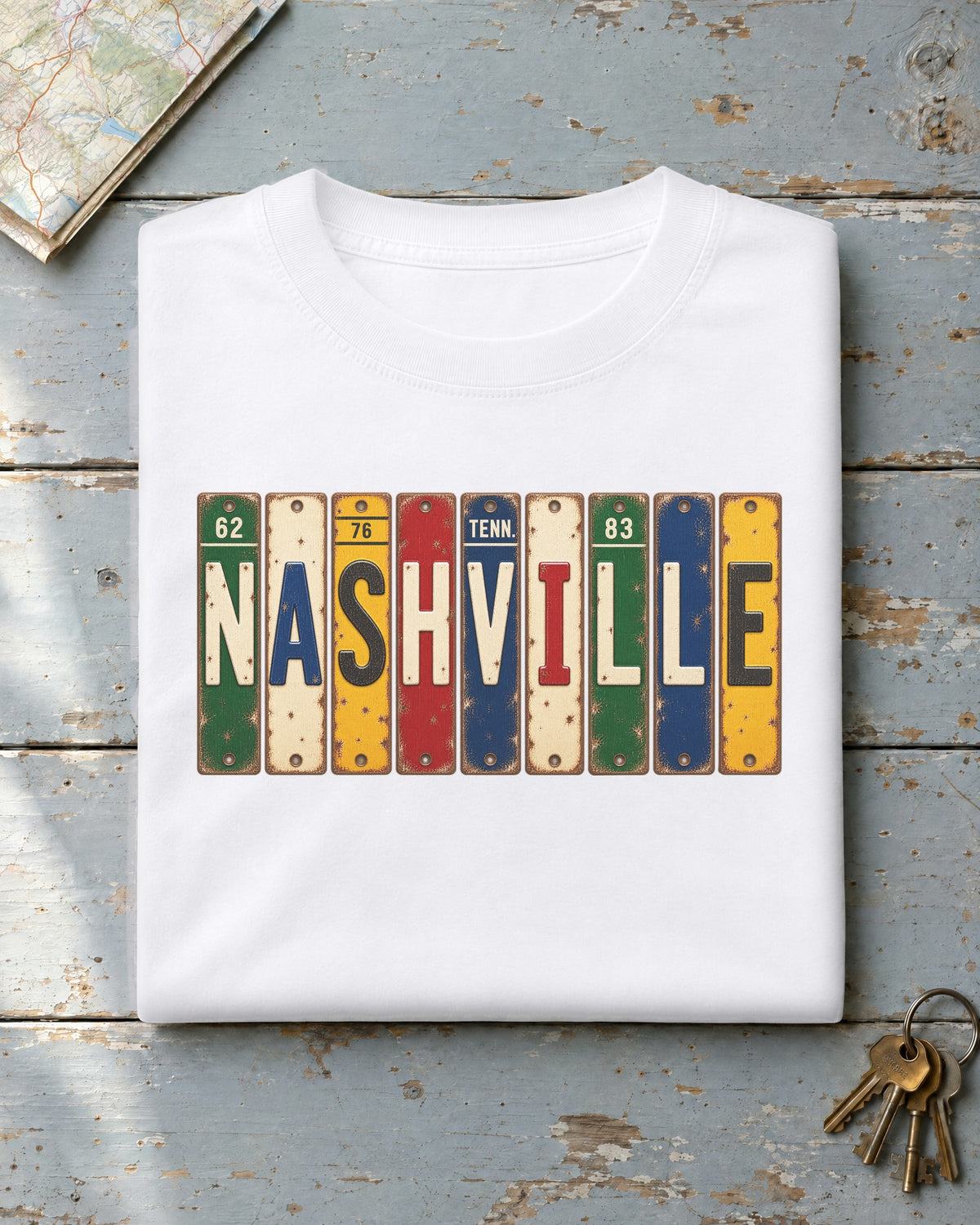 Nashville, Tennessee vintage license plate t-shirt in White