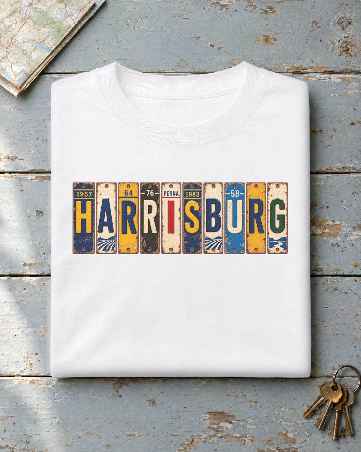 Harrisburg, Pennsylvania vintage license plate t-shirt in White
