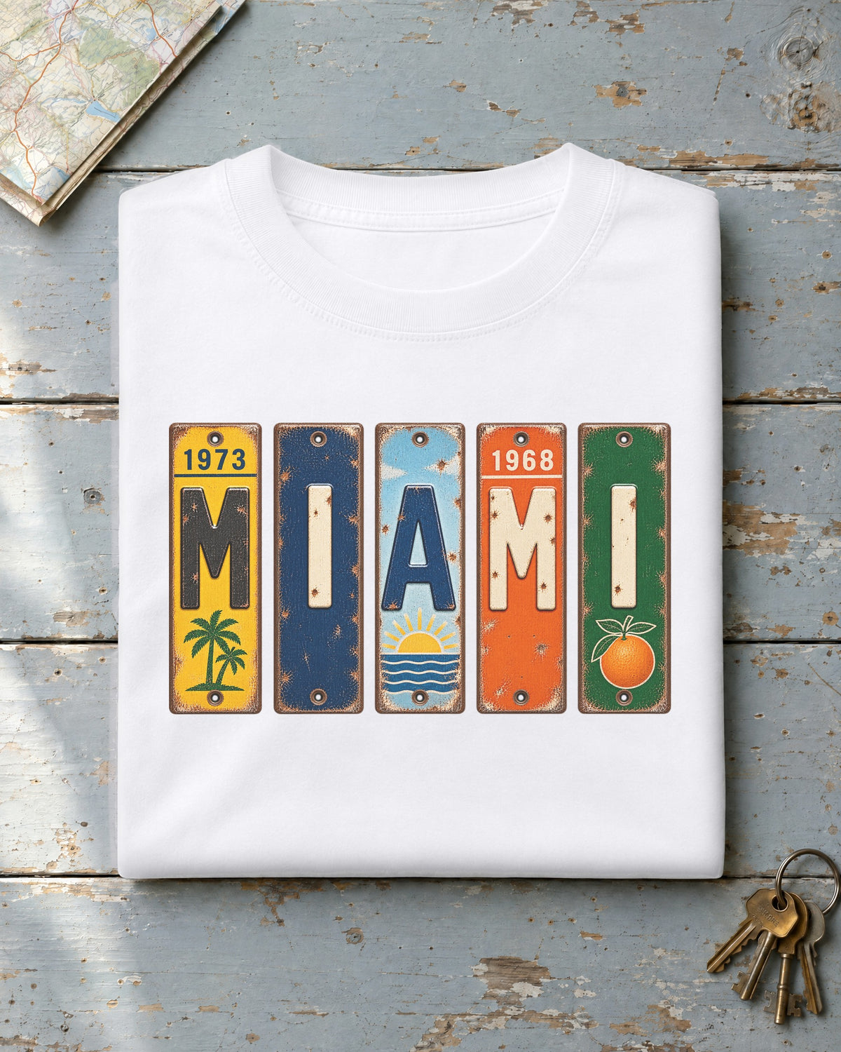 Miami, Florida vintage license plate t-shirt in White