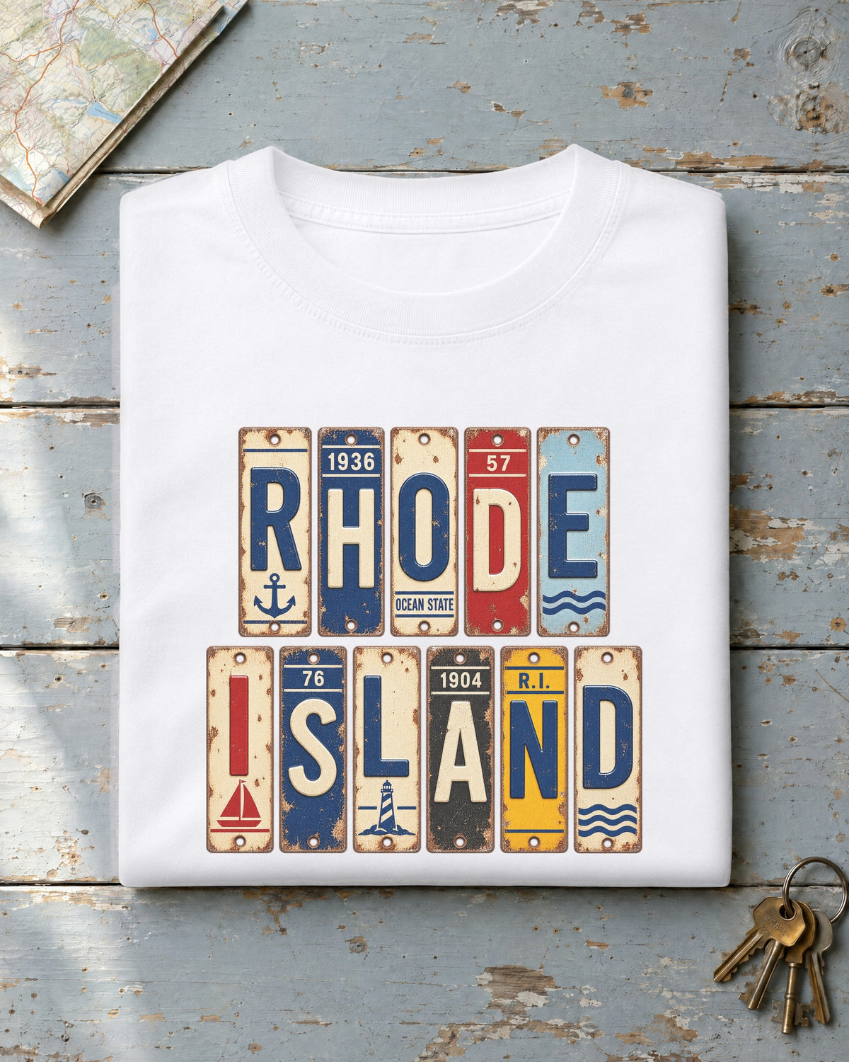 Rhode Island vintage license plate t-shirt in White