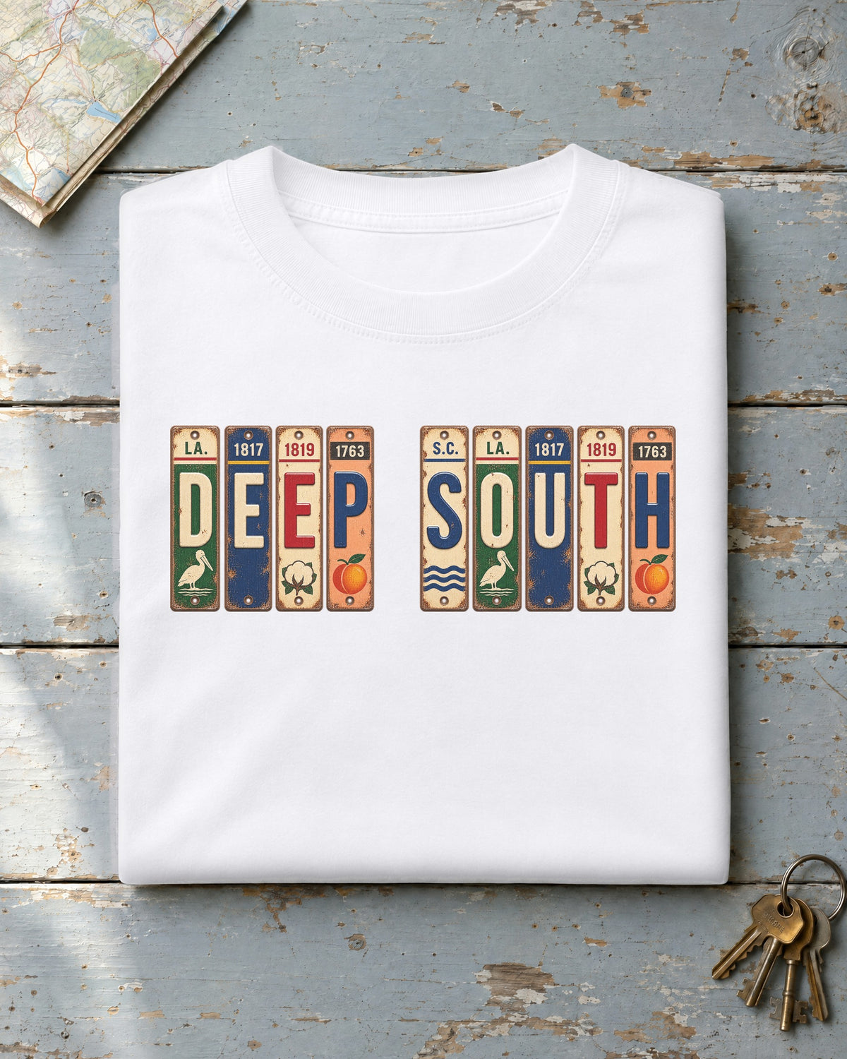 Deep South vintage license plate t-shirt in White