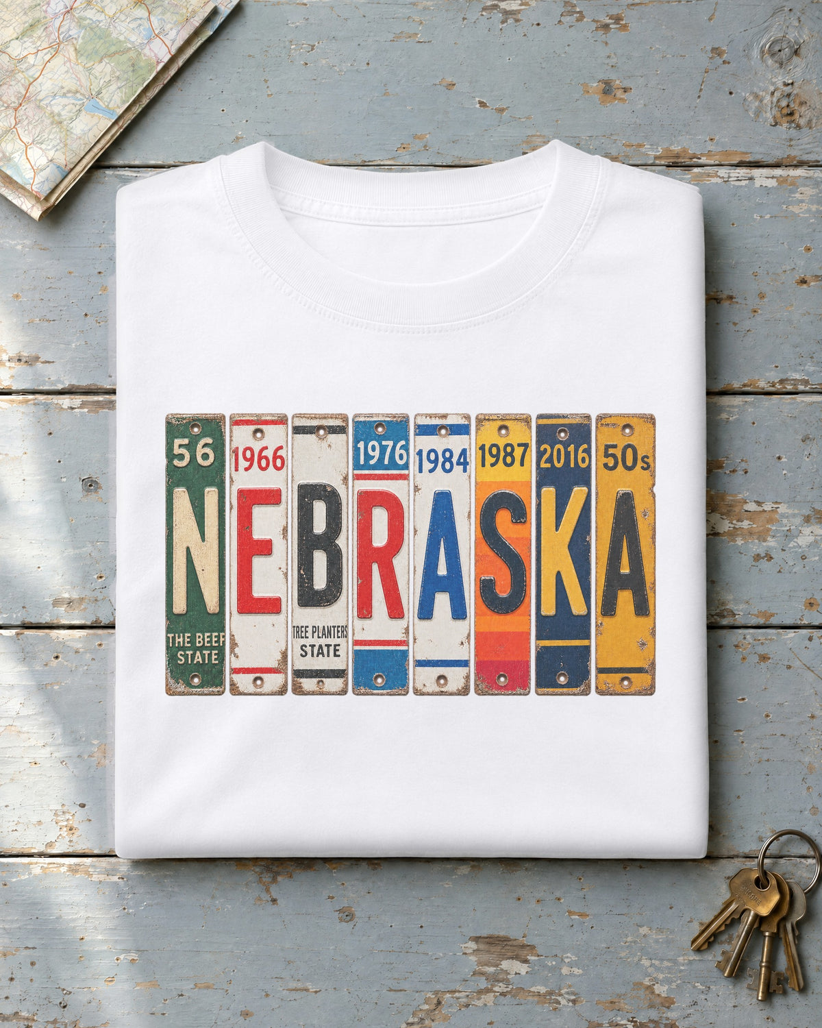 Nebraska vintage license plate t-shirt in White