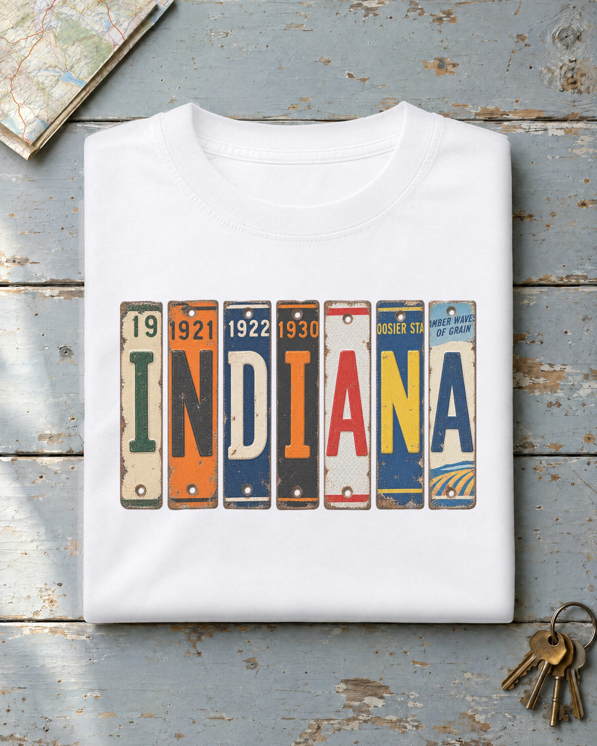 Indiana vintage license plate t-shirt in White