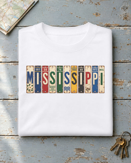 Mississippi vintage license plate t-shirt in White