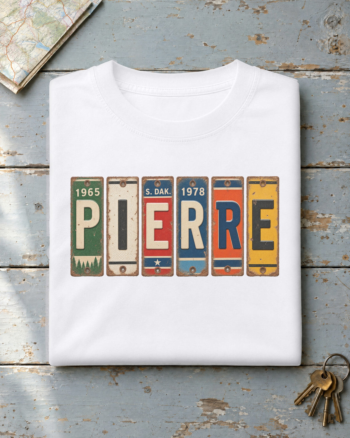 Pierre, South Dakota vintage license plate t-shirt in White