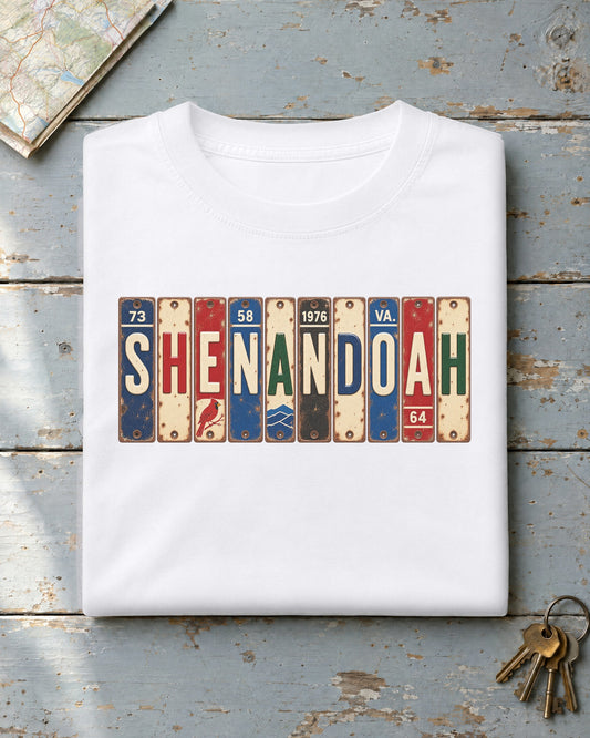 Shenandoah, Virginia vintage license plate t-shirt in White