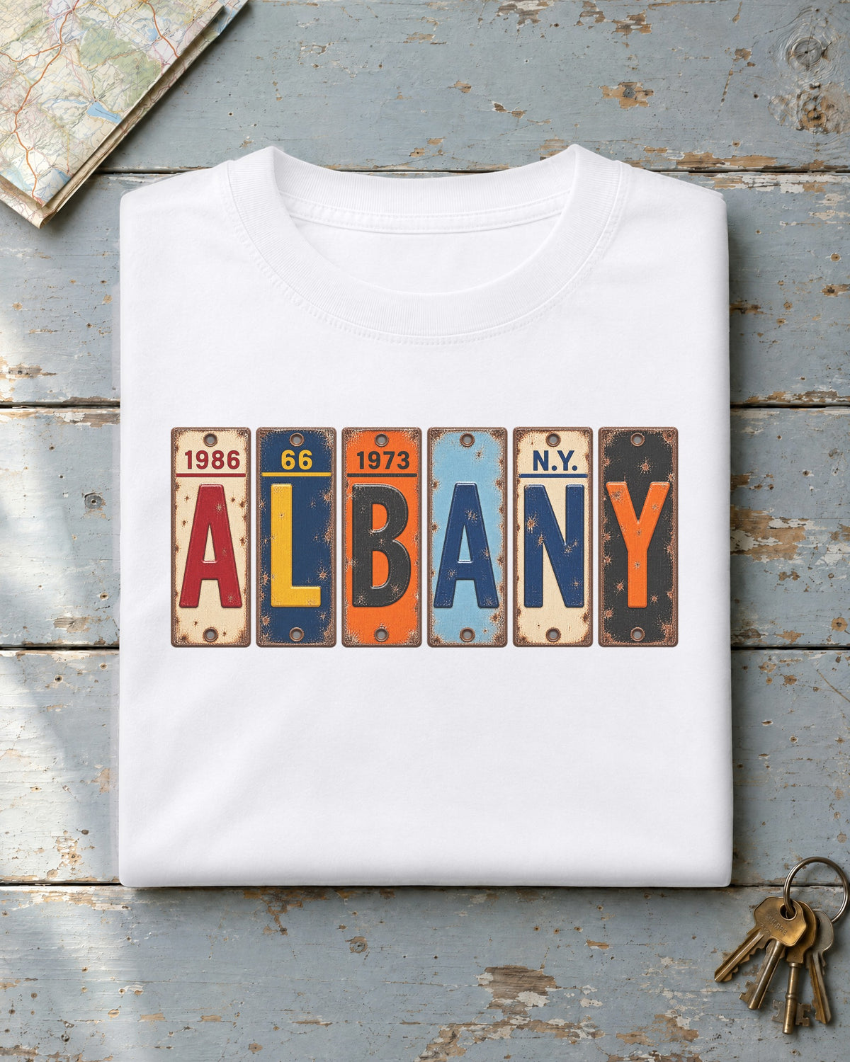 Albany, New York vintage license plate t-shirt in White