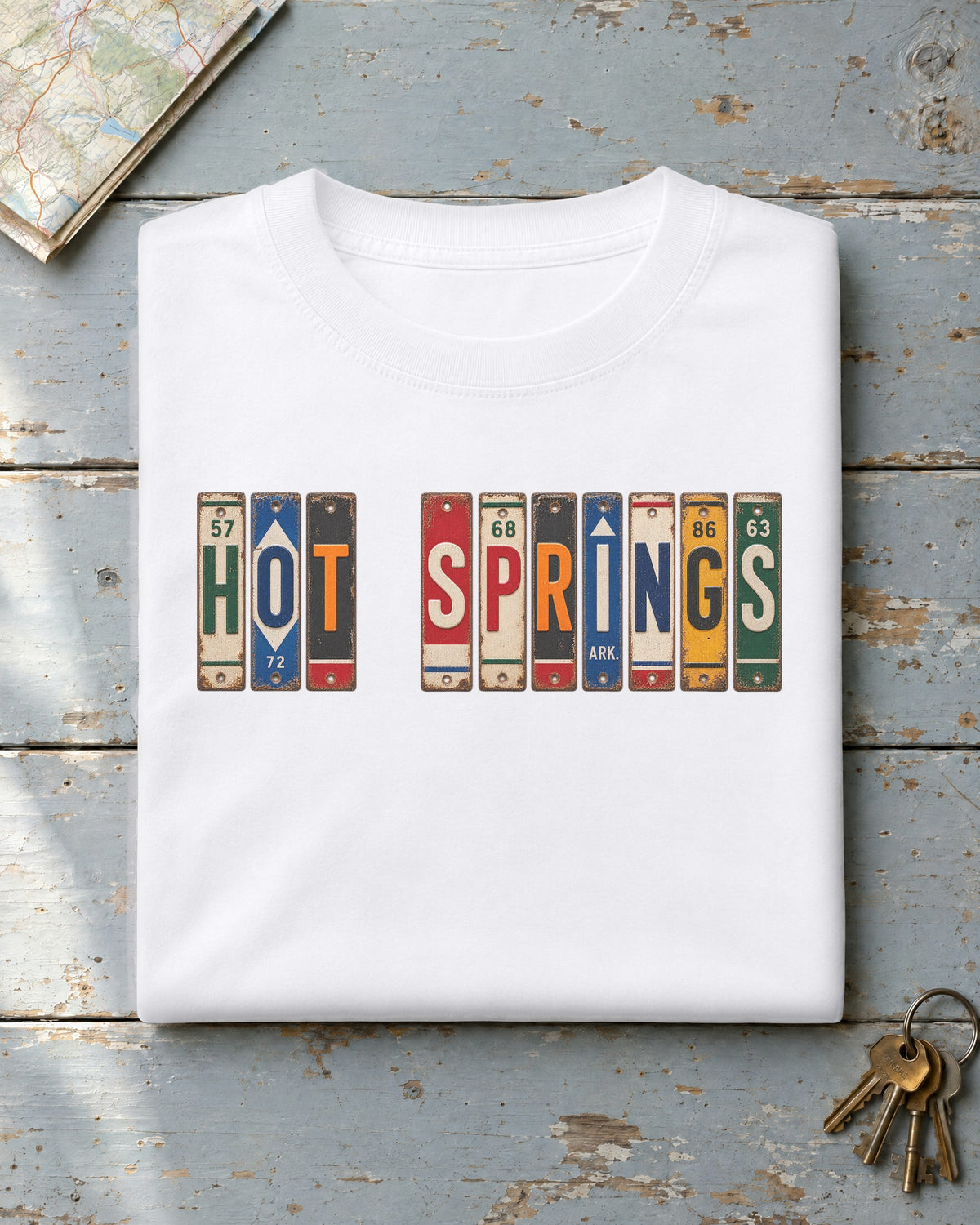 Hot Springs, Arkansas vintage license plate t-shirt in White