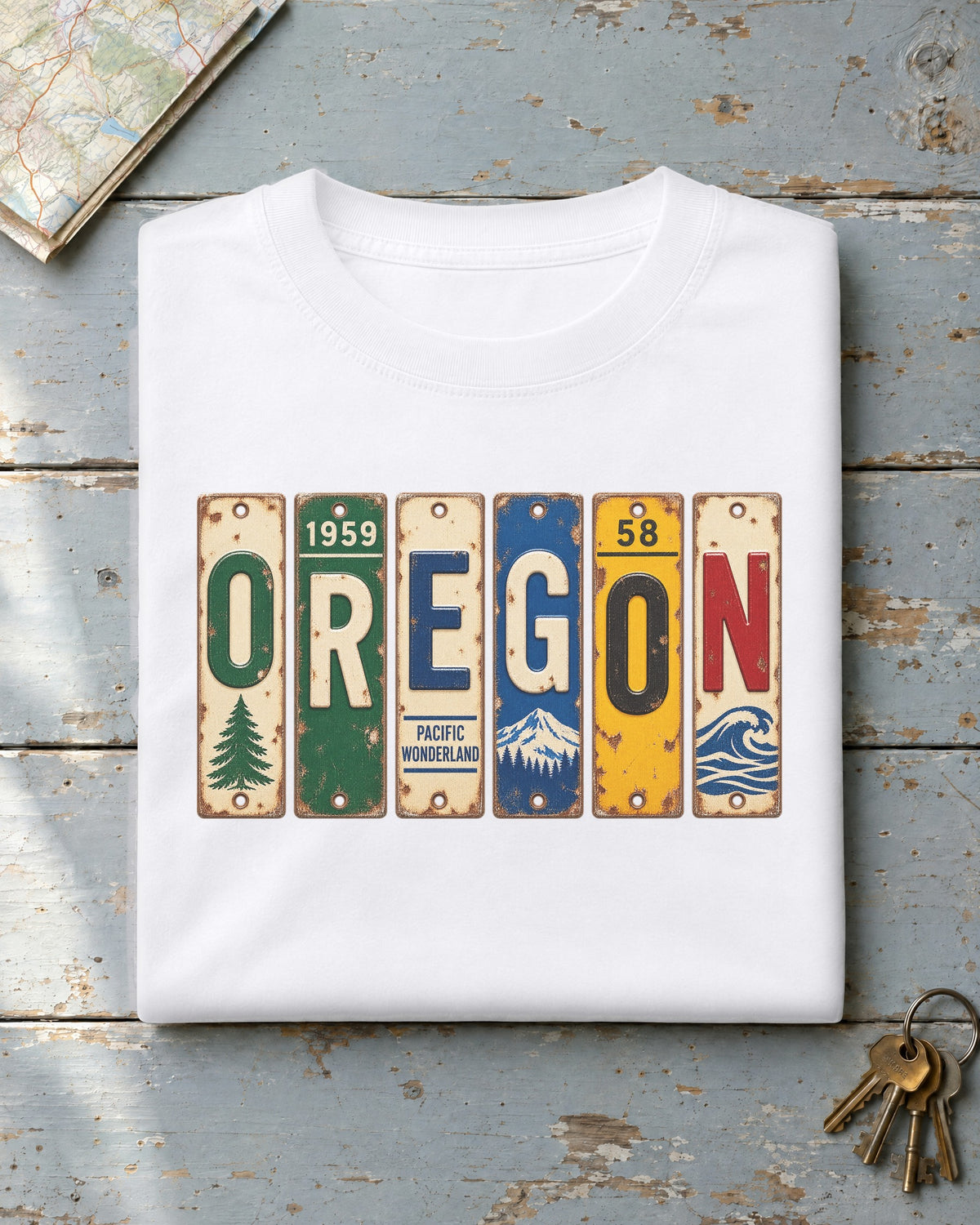 Oregon vintage license plate t-shirt in White