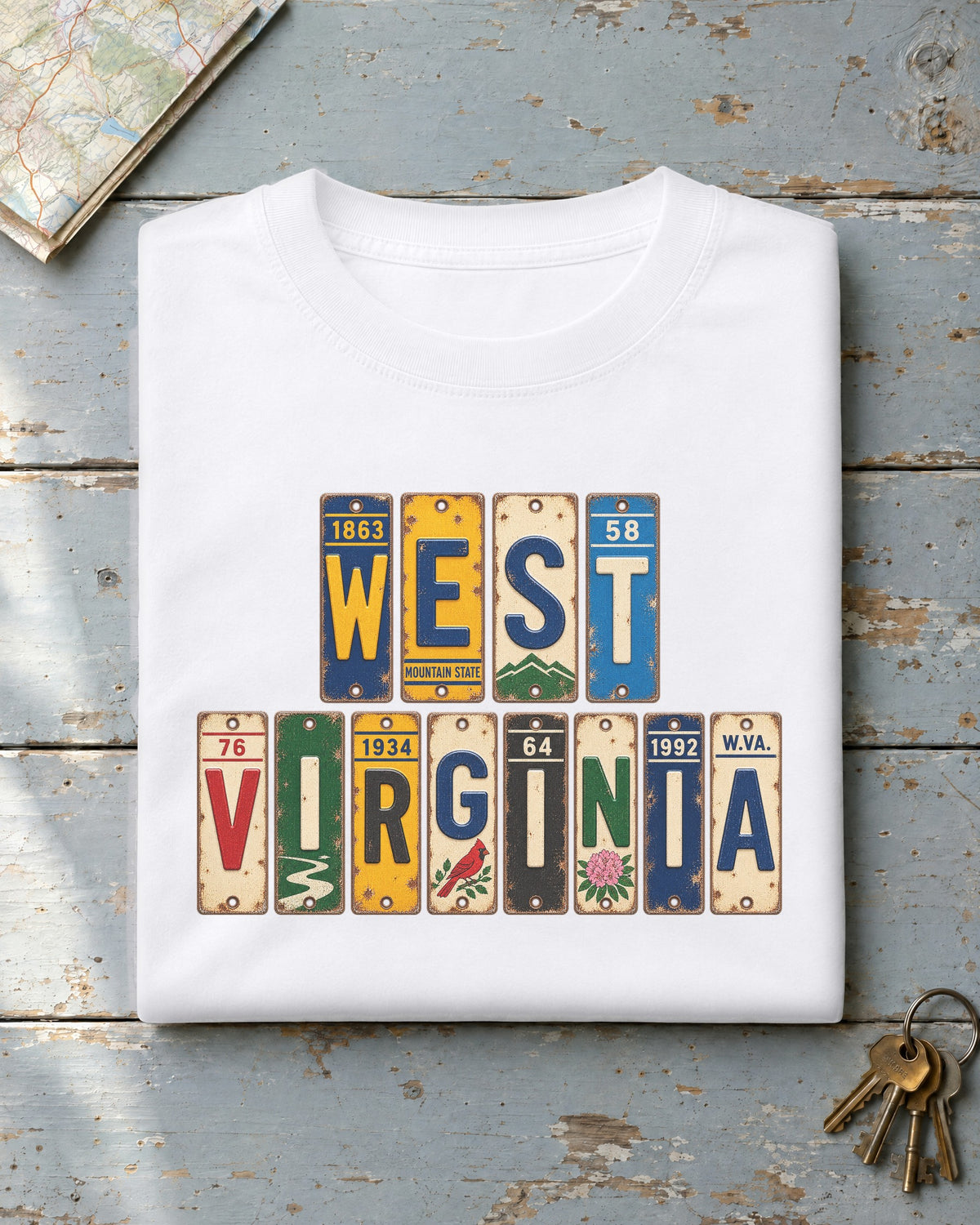 West Virginia vintage license plate t-shirt in White