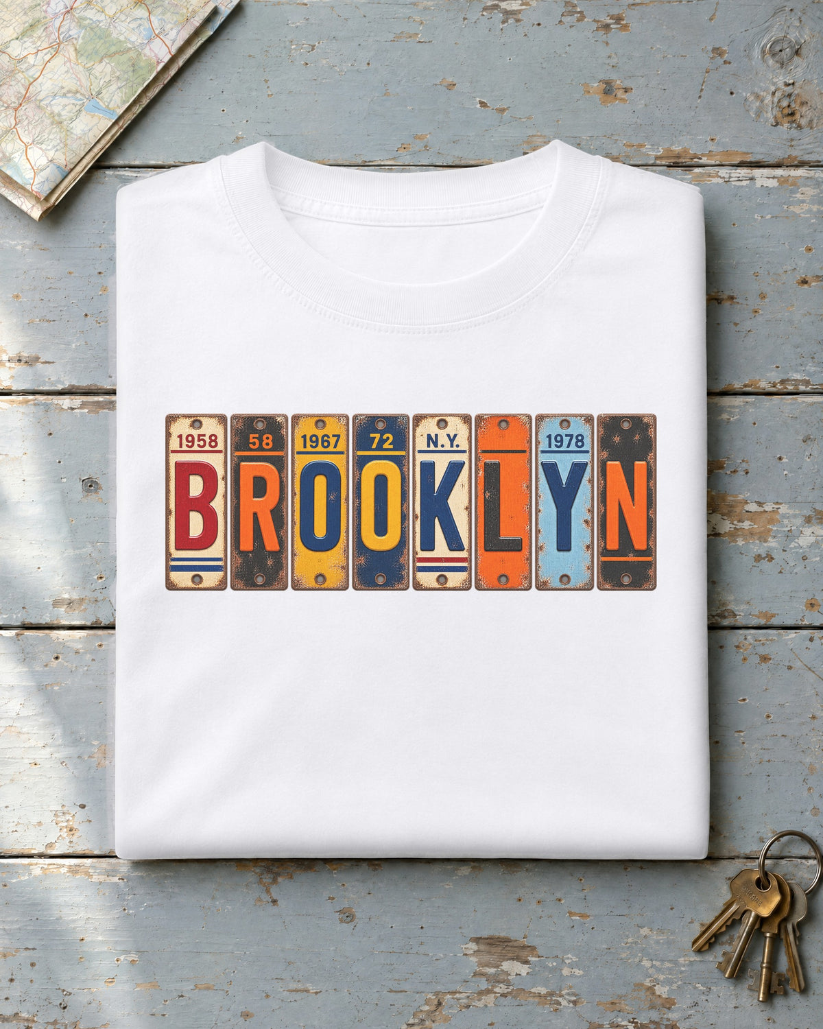 Brooklyn, New York vintage license plate t-shirt in White