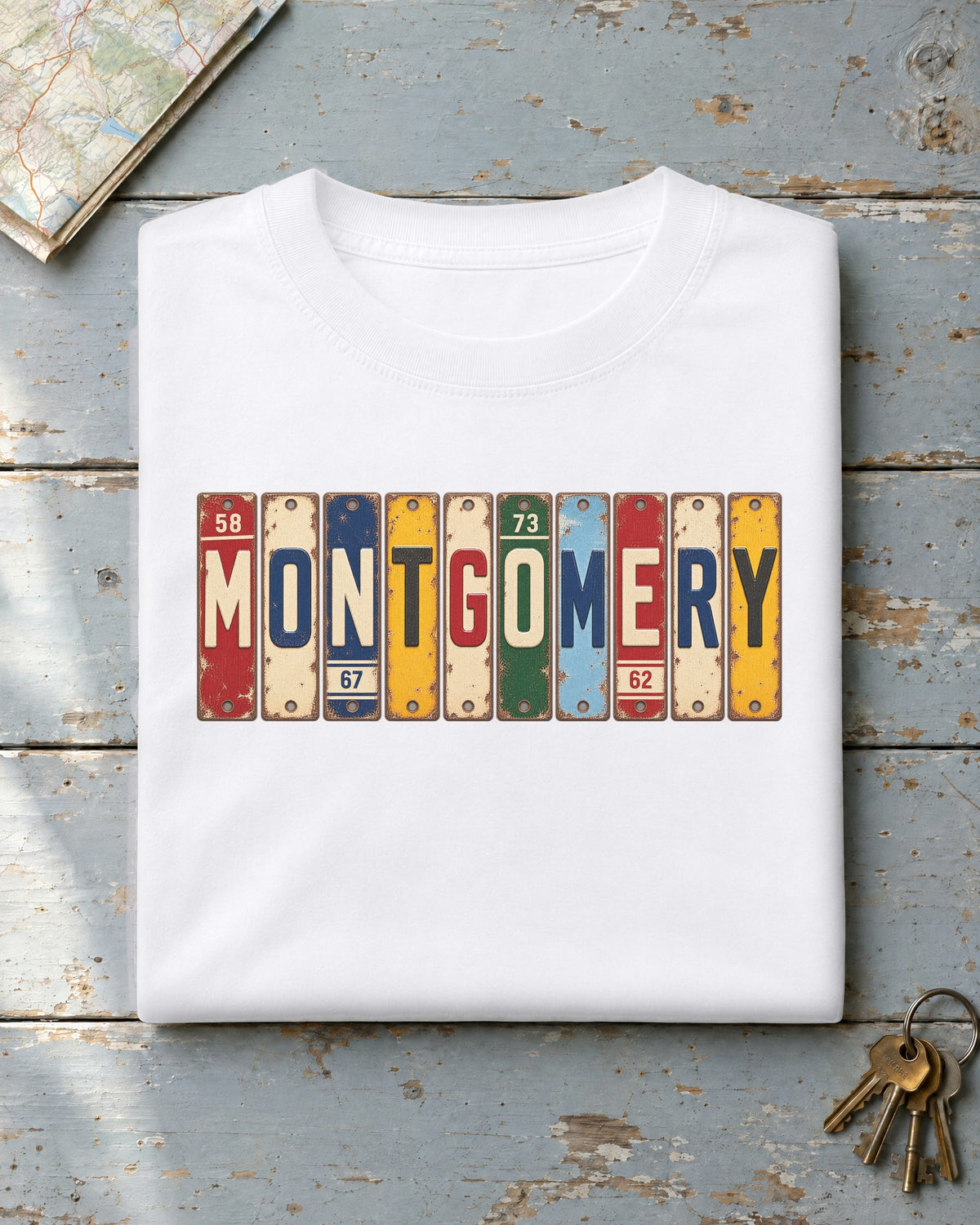 Montgomery, Alabama vintage license plate t-shirt in White