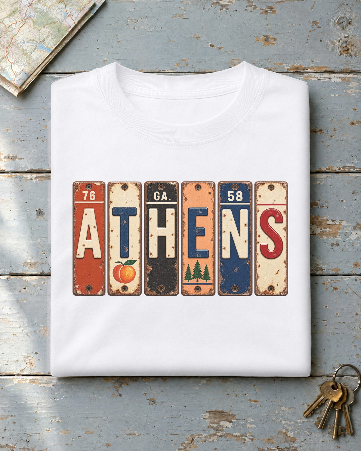 Athens, Georgia vintage license plate t-shirt in White