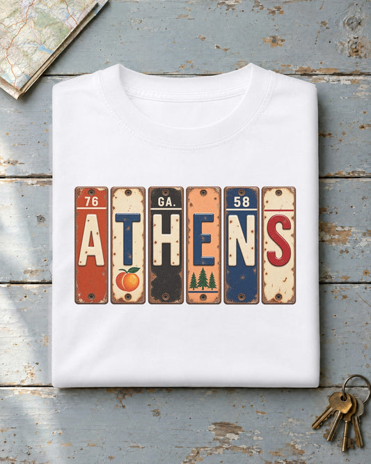 Athens, Georgia vintage license plate t-shirt in White